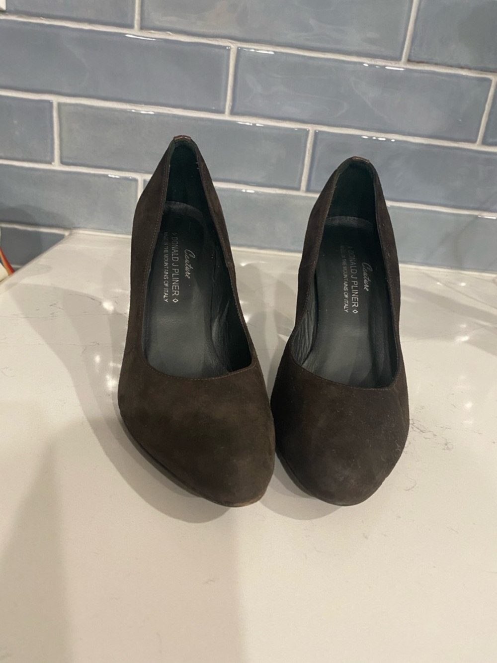 Donald J. Pliner Couture Dark Brown Suede Closed-Toe Pumps